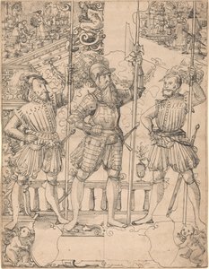 Hallebardier et deux piquiers