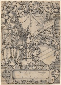 Un donateur avec un blason (Schildbegleiter und Wappenschild mit Schrägbalken) - Hans Jegli II