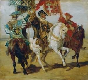 Trois porte-étendards à cheval