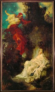 Blanche-Neige reçoit le peigne empoisonné ... (peinture sur toile) - Hans Makart