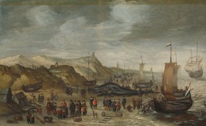 Un cachalot échoué sur la plage de Noordwijk, 28 décembre 1614 - Hans Savery (I) (attributed to)