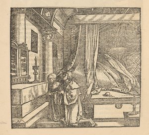 Deux personnes priant dans une chambre - Hans Schäufelein (possibly)