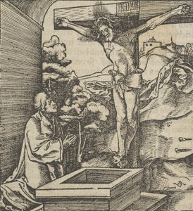 Un homme priant devant un crucifix, de Hymmelwagen auff dem, wer wol lebt..., 1517 - Hans Schäufelein the Elder