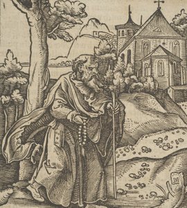 Un vieux pèlerin marchant vers la droite, de Hymmelwagen auff dem, wer wol lebt..., 1517