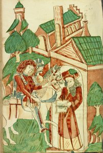 Deux cavaliers du roi Avenir devant le savant païen Nachor - Hans Schilling