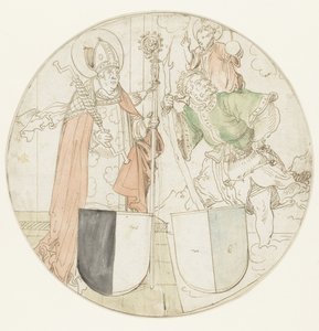 Saints Christophe et Érasme, chacun avec un blason - Hans Sebald Beham (possibly)