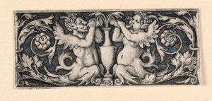 Frise avec un vase flanqué de tritons mâle et femelle - Hans Sebald Beham