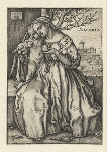 Marie avec enfant, perroquet et poire - Hans Sebald Beham