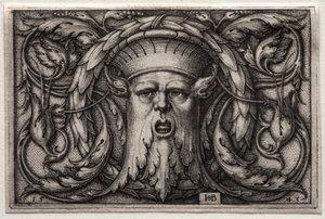 Ornement de tête de satyre et couronne - Hans Sebald Beham
