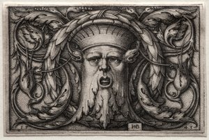 Ornement de tête de satyre et couronne, 1543 - Hans Sebald Beham