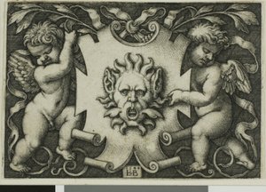 Ornement avec un masque tenu par deux génies - Hans Sebald Beham