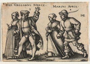 Le Mariage Paysan ou les Douze Mois : 3-Her Gregorius Mercz 4-Marcus April - Hans Sebald Beham