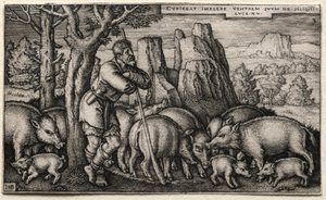 Le fils prodigue : Gardant les porcs - Hans Sebald Beham