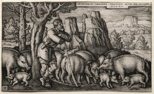 Le Fils prodigue : Gardant les porcs - Hans Sebald Beham