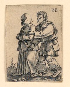 Le cortège de mariage : Couple marchant à gauche, femme portant un bonnet - Hans Sebald Beham