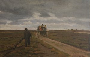 Paysage de lande avec une diligence