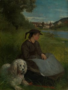 Agathe avec son chien blanc - Hans Thoma