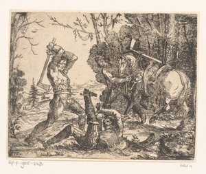 Deux voleurs attaquent un cavalier avec des haches - Hans Ulrich Frank