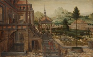 Jardins du palais avec le pauvre Lazare au premier plan - Hans Vredeman de Vries