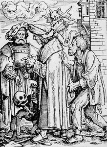 La mort et le conseiller, de La Danse macabre, gravé par Hans Lutzelburger, c.1538
