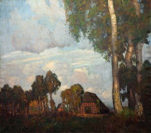 Lumière du soir avec petits chalets