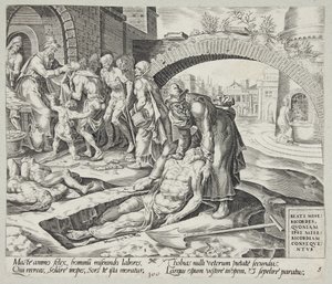 Heureux les miséricordieux. Tobit enterrant les morts, habillant les nus et nourrissant les affamés - Harmen Jansz. Muller