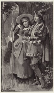 Ganimède et Aliena furent étrangement surpris de trouver le nom de Rosalinde gravé sur les arbres - Harold Copping