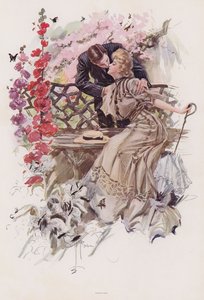 Homme embrassant une femme dans un jardin