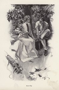 Couple romantique faisant une pause dans leur partie de golf (lithographie)