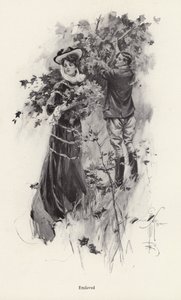 Femme cueillant des fleurs avec un admirateur masculin