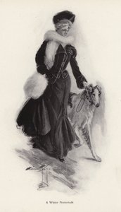 Femme promenant son chien colley en hiver - Harrison Fisher