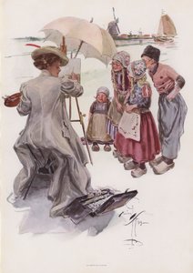 Jeune femme américaine peignant une scène hollandaise - Harrison Fisher
