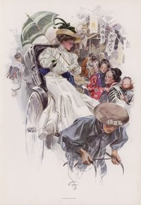 Jeune femme américaine dans un pousse-pousse japonais - Harrison Fisher
