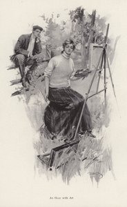 Jeune femme artiste peignant à la campagne tandis qu