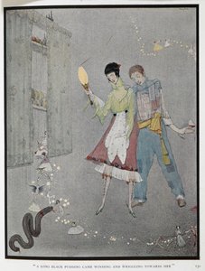 "Un long boudin noir vint se tortiller vers elle." Illustration pour l