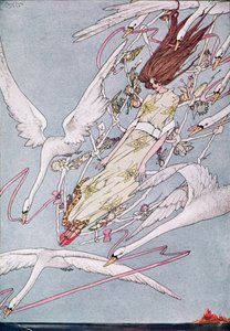 "Et toute la journée ils volèrent en avant", illustration de Les Cygnes sauvages par Hans Christian Andersen - Harry Clarke