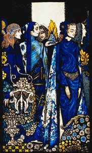 Etain, Helen, Maeve et Fand, la main tendre de Deirdre dorée. "Reines", neuf panneaux de verre acides, teintés et peints, illustrant le poème de J.M. Synge, 1917 - Harry Clarke