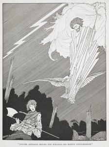 "Jupiter apparut devant lui brandissant ses puissants éclairs." Illustration pour "les souhaits ridicules" - Harry Clarke
