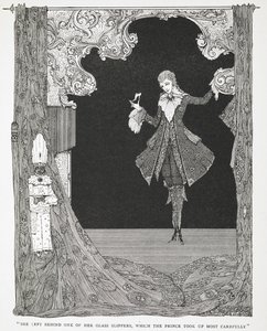 Elle laissa derrière elle une de ses pantoufles de verre, que le Prince ramassa avec soin. Illustration pour l