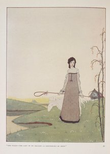 Elle marche - la dame de mon plaisir - une bergère de moutons. Illustration pour La bergère par Alice Meynell