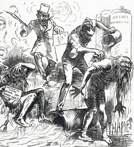 Caricature représentant les rivières Thames et Lea attaquées à cause de leur état de saleté
