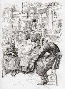 M. Riah et Mlle Wren aux Six Jolly Fellowship Porters. "Attendez un peu," intervint Mlle Wren. "Je vais donner ma carte à la dame." Elle l