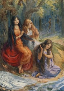 Hladgrun, Olrun et Alvit, de "Wayland the Smith" (lithographie couleur)