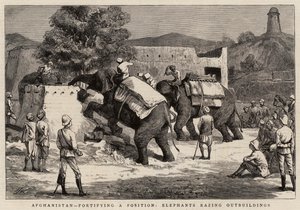 Afghanistan, fortifiant une position, éléphants rasant des dépendances - Harry Hamilton Johnston
