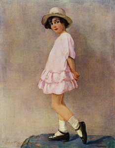 « Suis-je prête ? » - jeune fille se préparant à sortir (lithographie en couleur) - Harry J. Pearson