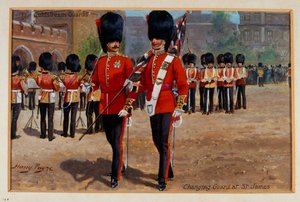Les Coldstream Guards changeant de garde à St James, vers 1905