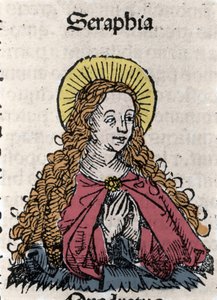 Portrait de Sainte Séraphie (Sérapia) (Séraphie de Syrie), martyre chrétienne du 2ème siècle. Des "Chroniques de Nuremberg" par Hartmann Schedel