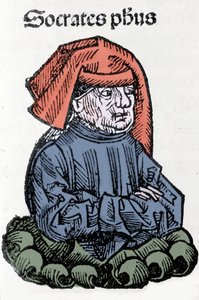 Portrait de Socrate (470-399 av. J.-C.), philosophe grec. Xylographie des « Chroniques de Nuremberg » par Hartmann Schedel