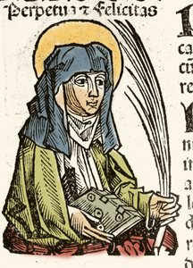 Représentation de Saint Perpétue, martyre à Carthage. Xylographie de Hartmann Schedel, Chroniques de Nuremberg, 1493 - Hartmann Schedel