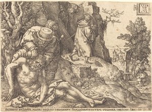 Le Bon Samaritain soignant le voyageur - Heinrich Aldegrever